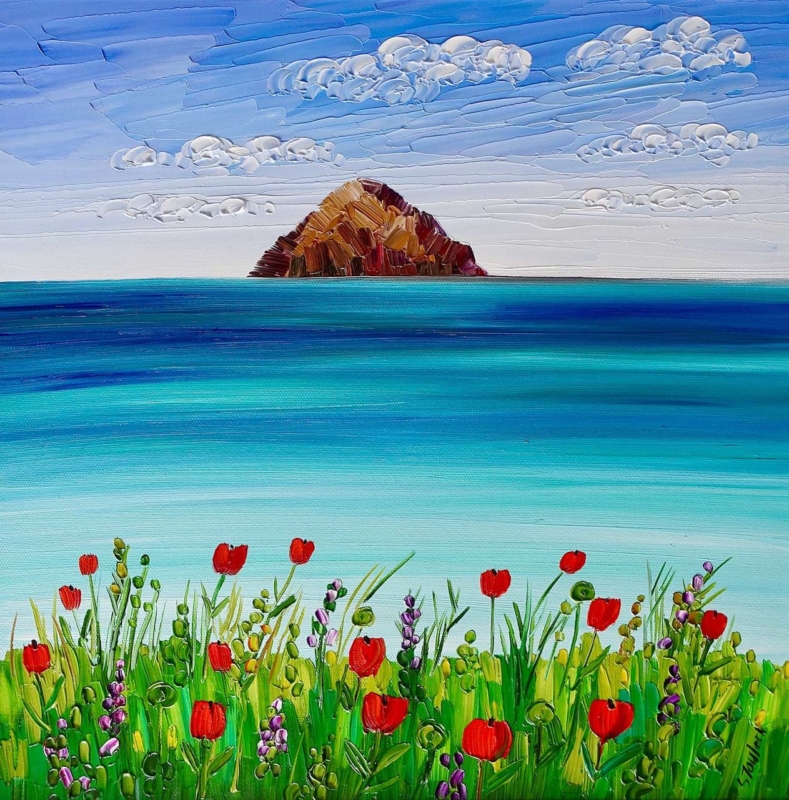 Image of Ailsa Craig and Poppies by Sheila Fowler